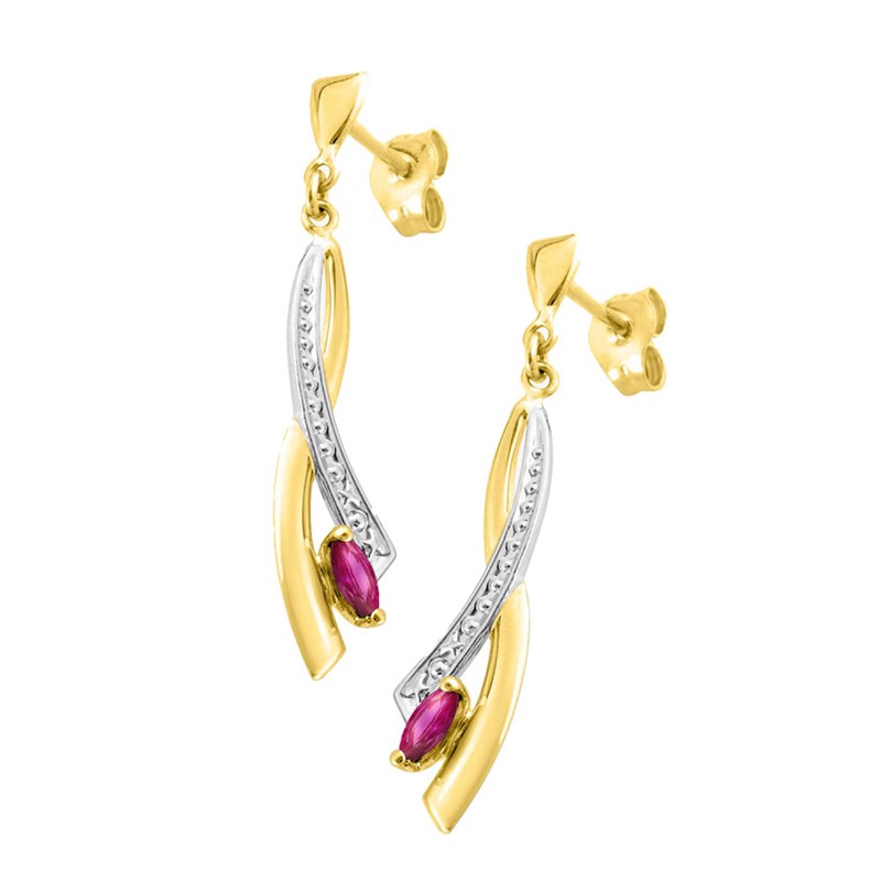 Boucles d'oreilles femme pendantes bicolores - Rubis - Or 18 Carats