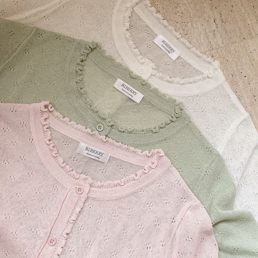 Glotto - Geplooide transparante cardigan met oogjes