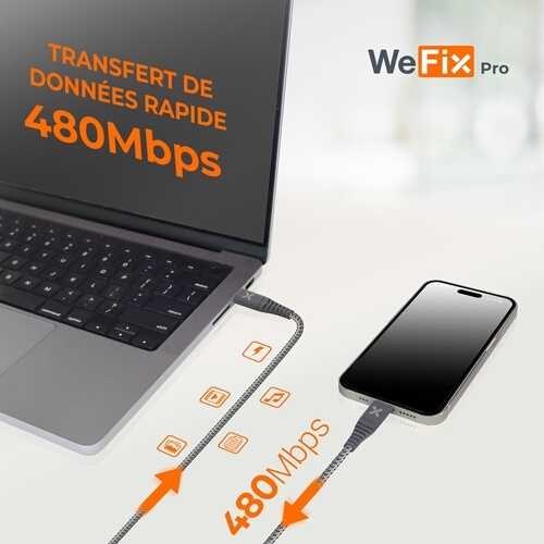 Chargeur pour téléphone mobile Wefix Pro Chargeur secteur GaN 30W + cable Lightning 1.2 metres
