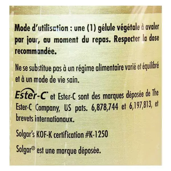 Solgar Ester-C Plus 500, caixa com 50 cápsulas vegetais.