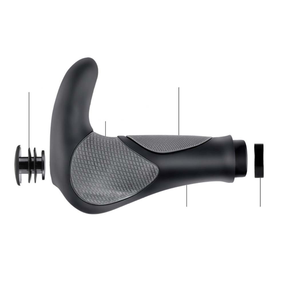 (2er Set) Ergonomischer Fahrrad Mountainbike Lenker Hörner Griff - Schwarz / Grau