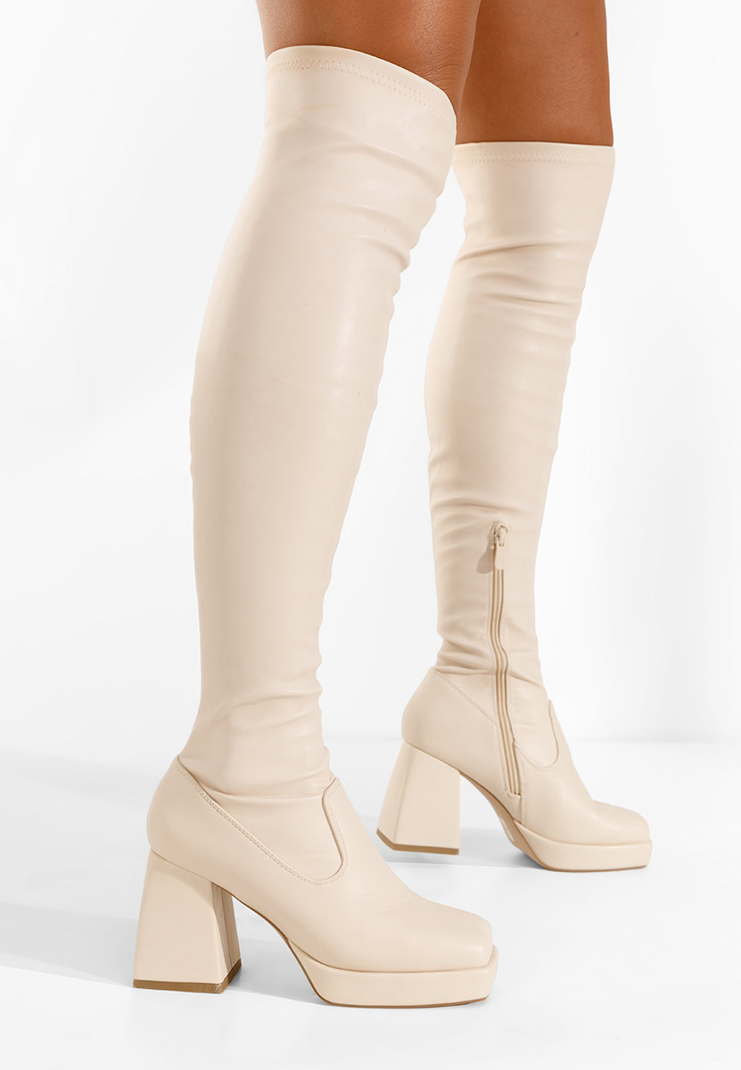 Bottes haute à talon carré beige Enixia
