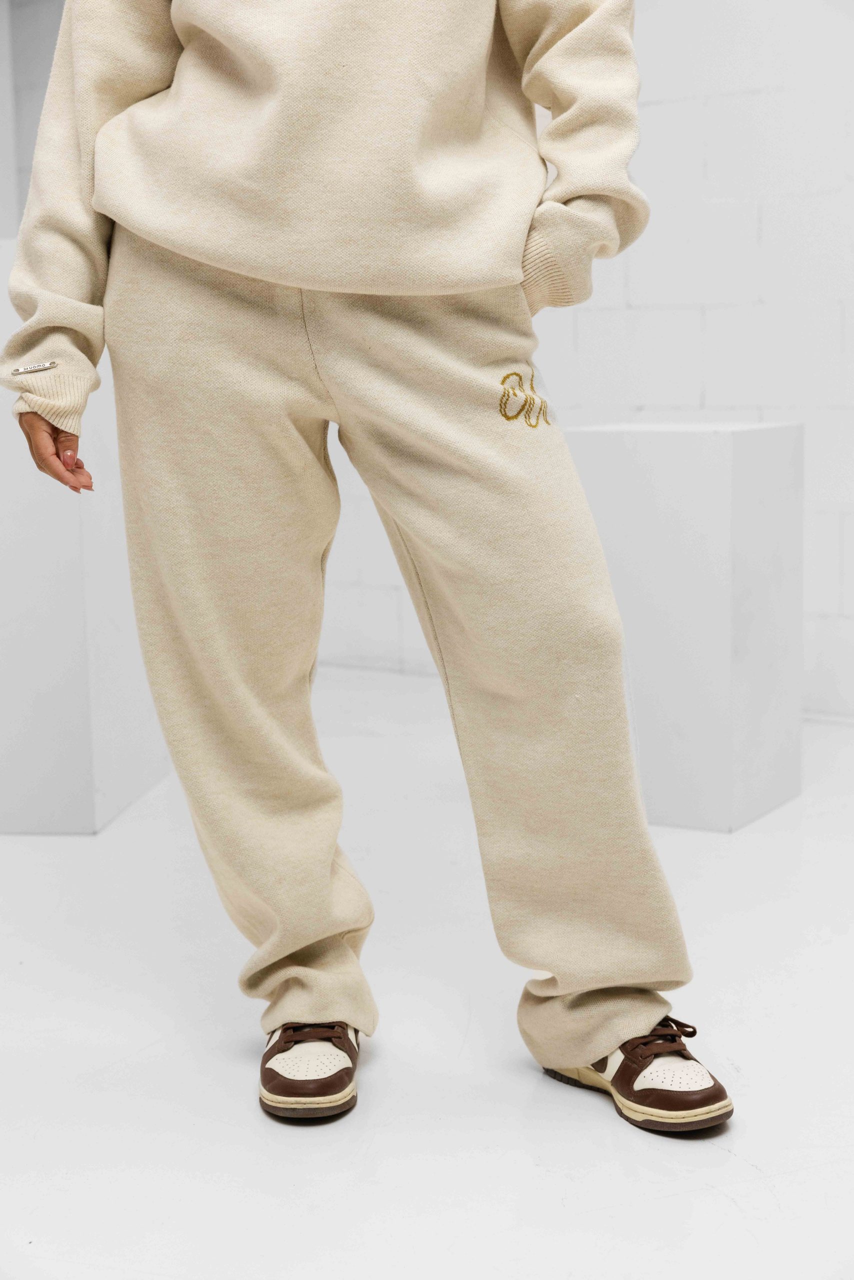 24 Uomo Knitted Trainingspak Dames Sand/Khaki