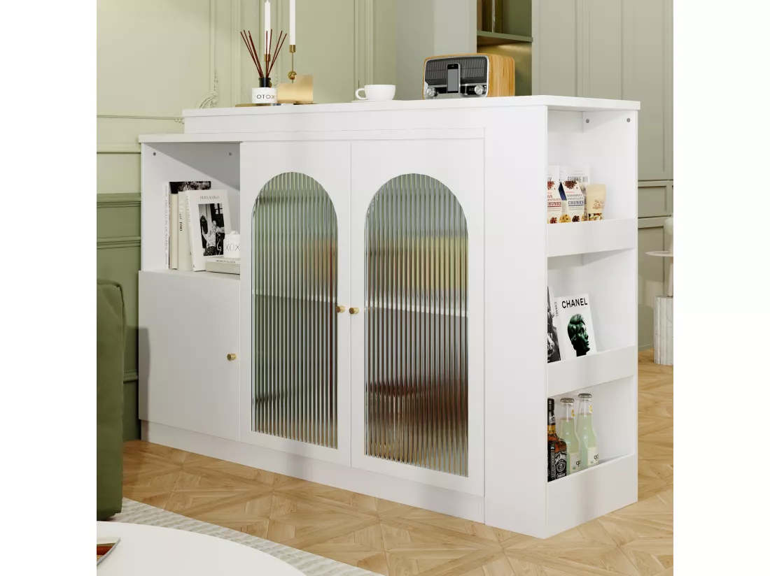 Buffet、Meuble de bar rotatif en MDF - grand espace de rangement - style contemporain - Blanc