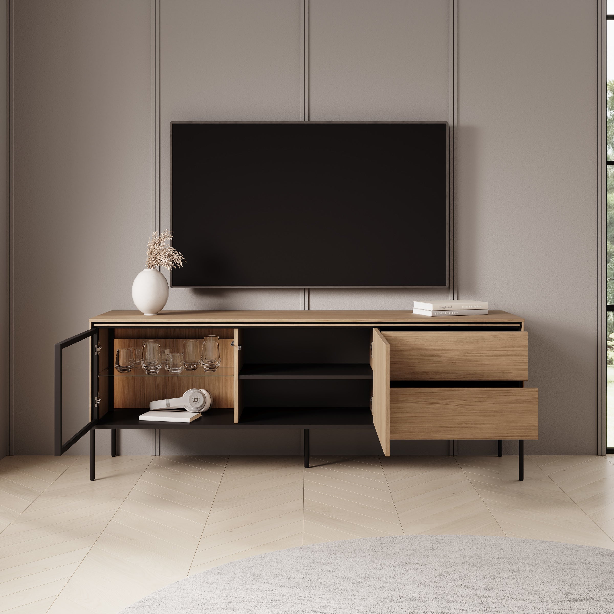 Meubella - Vicious - TV-Meubel met LED - Eiken - 167x41x62 cm
