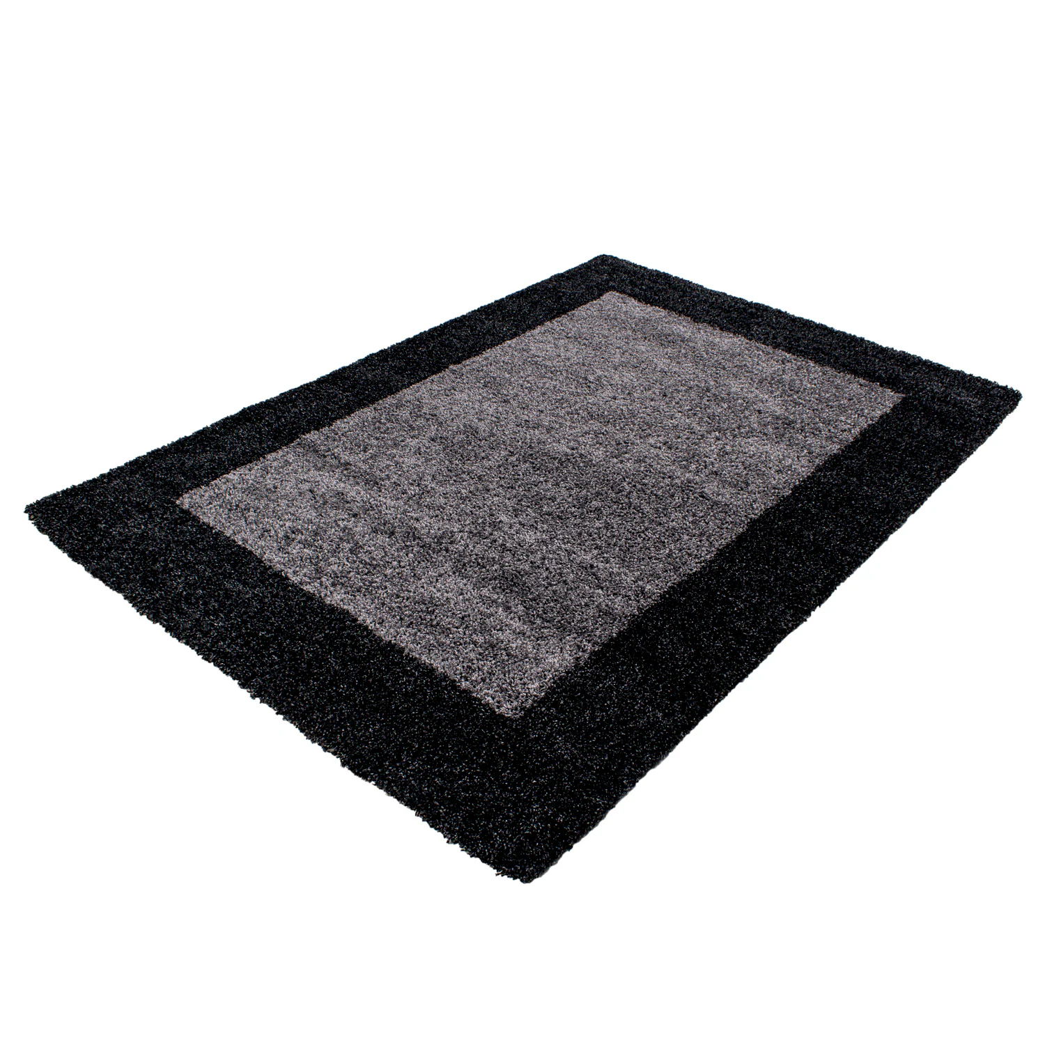 Designer Hochflor Teppich, Langflor Shaggy Teppich 2 farbig Bordüre Muster