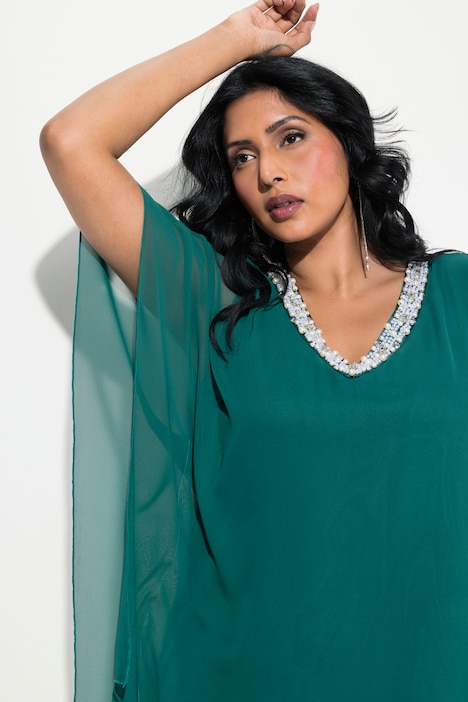Chiffonbluse, doppellagig, V-Ausschnitt, Halbarm