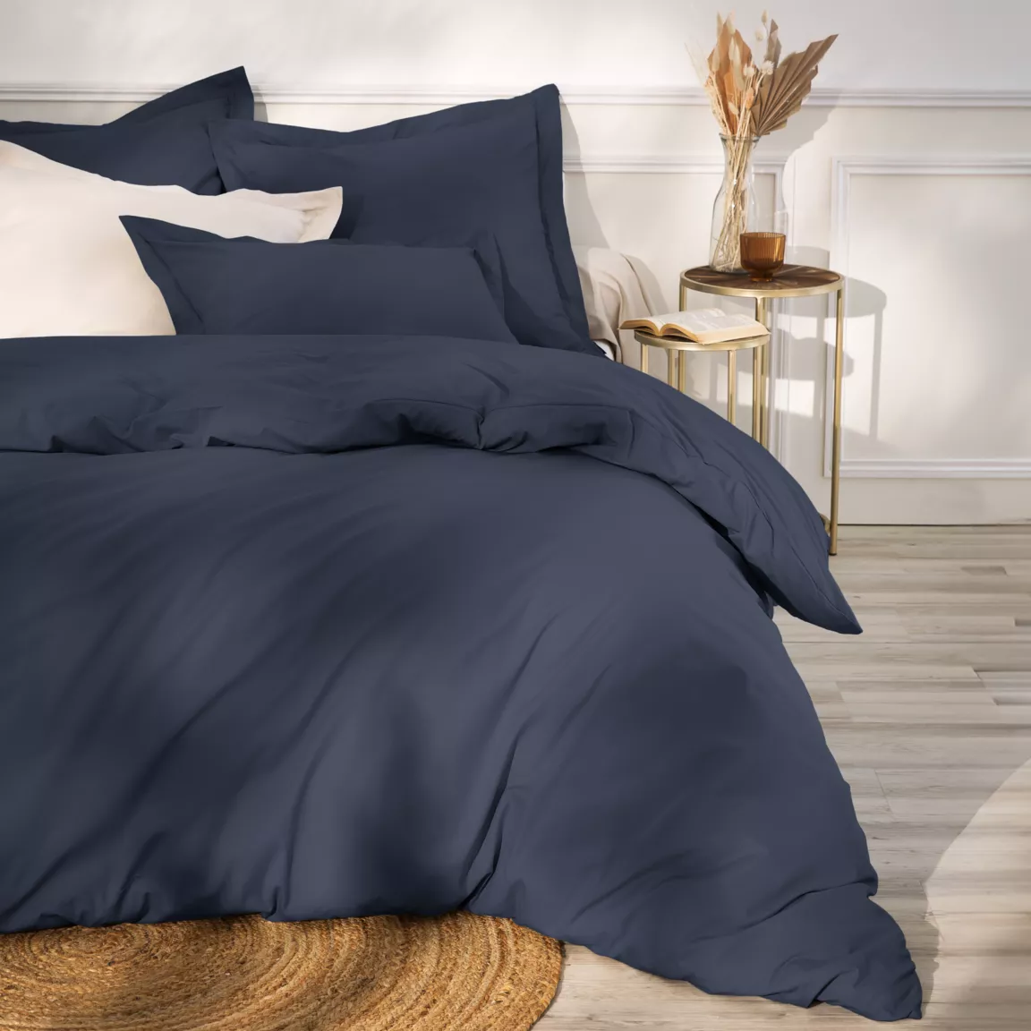 Drap housse percale de coton (200 x 200 cm) Cali Bleu marine