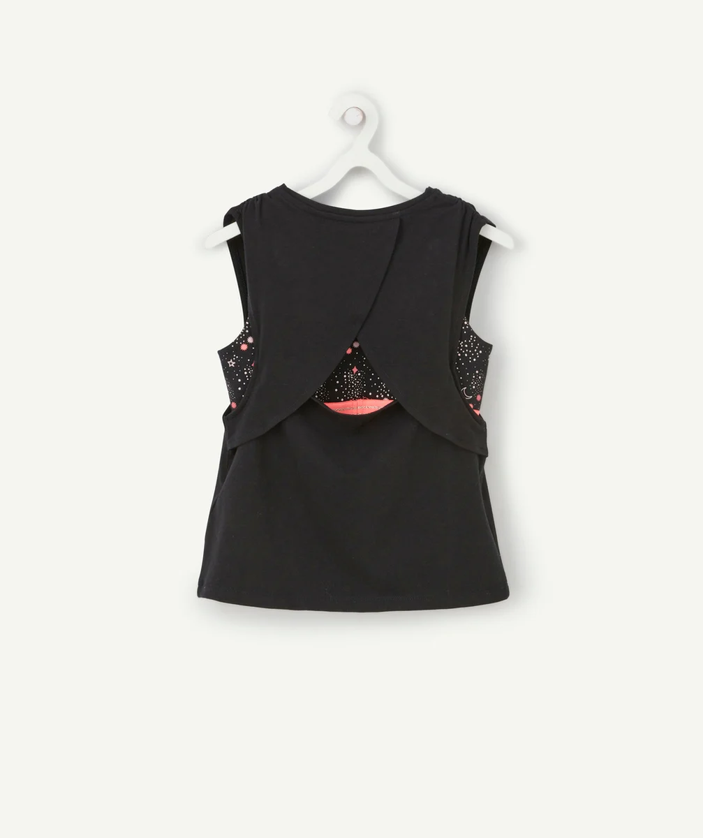 T-SHIRT 2 EN 1 FILLE AVEC BRASSIÈRE NOIR IMPRIMÉ ÉTOILES