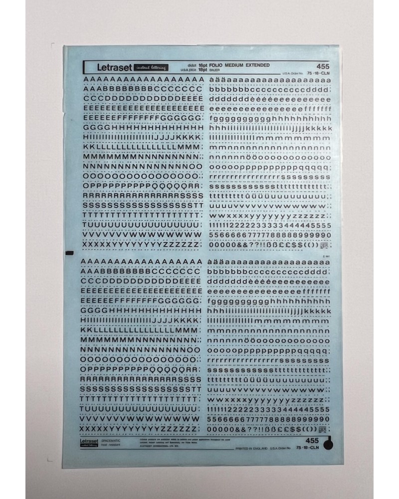 Letraset 455 - FOLIO MEDIUM EXTENDED- 16/18pt