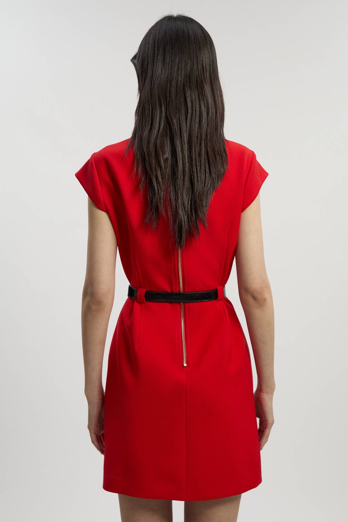 KarenMillen Robe Mini Ajustée Texturée Stretch Compact avec Ceinture