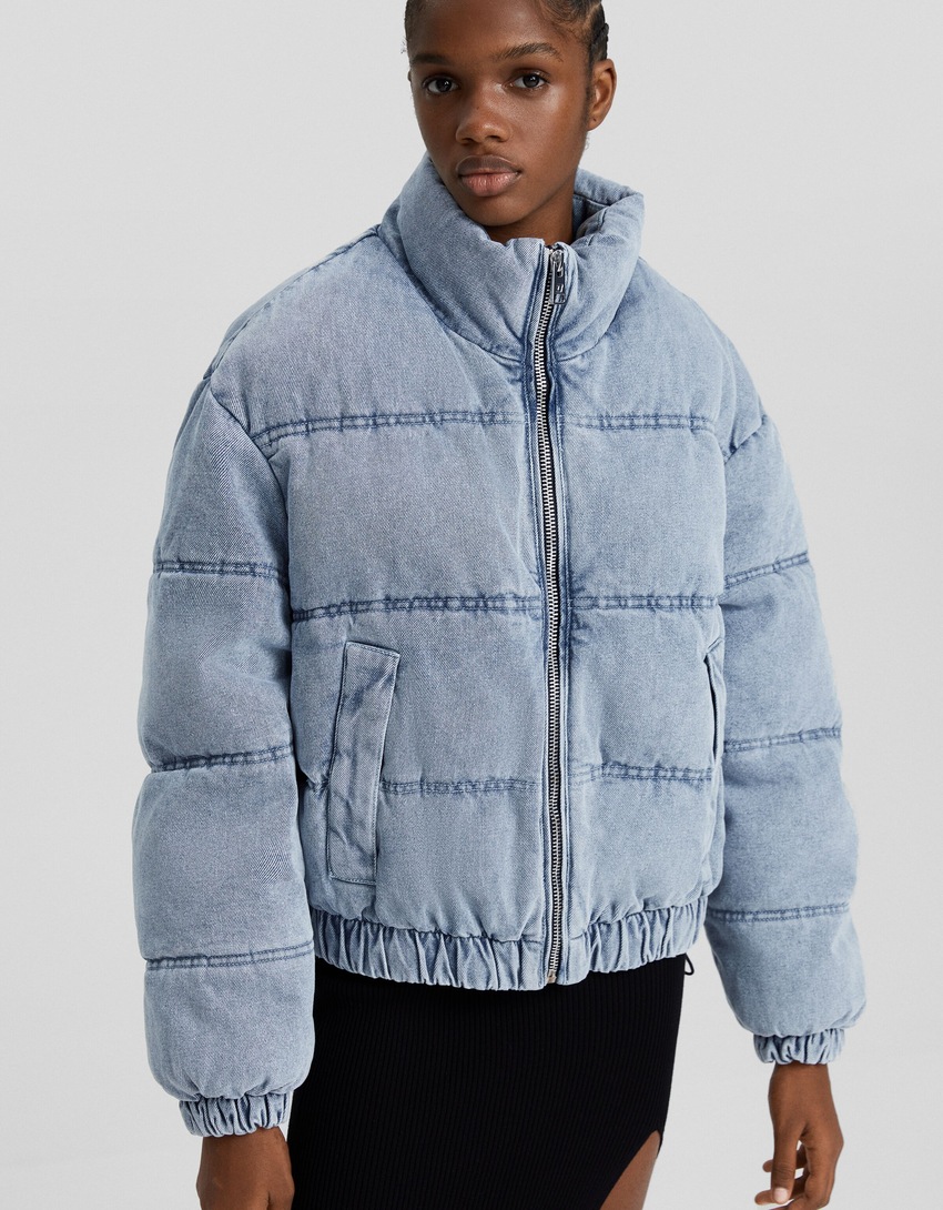 Jaqueta puffer jeans