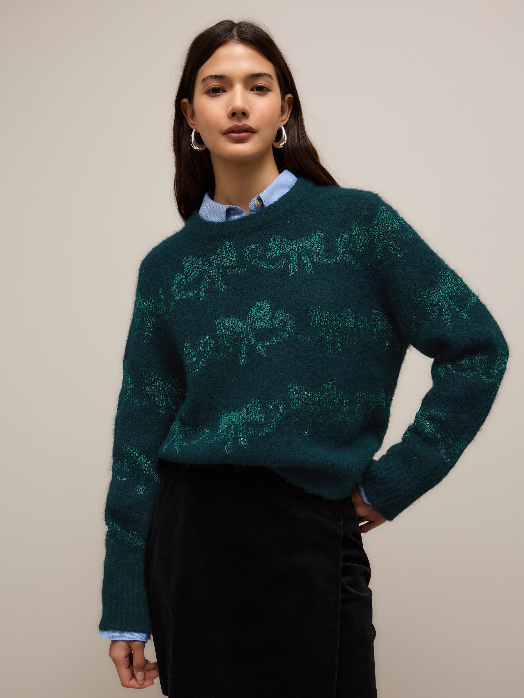 Blauwgroene strik - Kersttrui