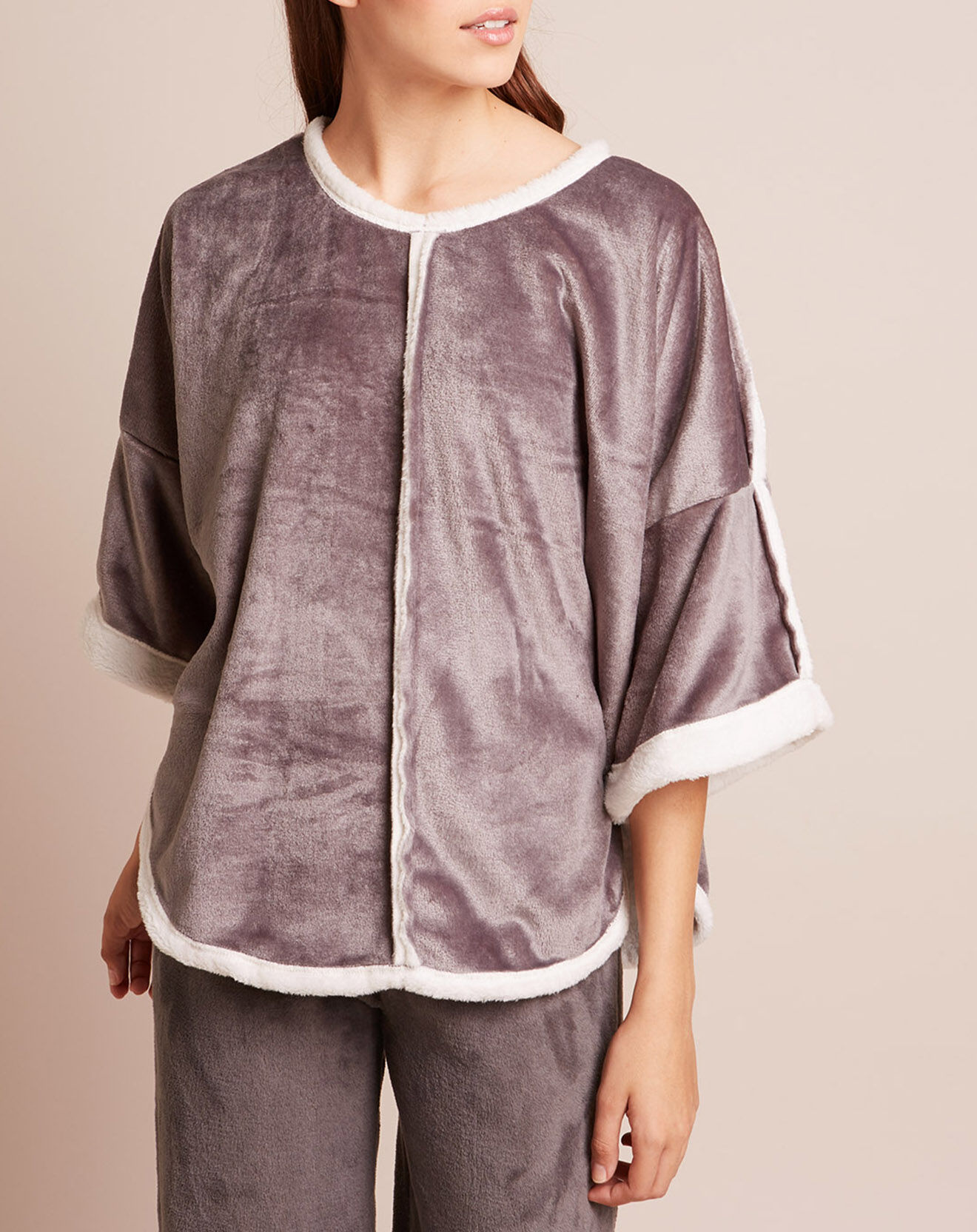Le Chat Poncho en Velours Cocoon gris/écru