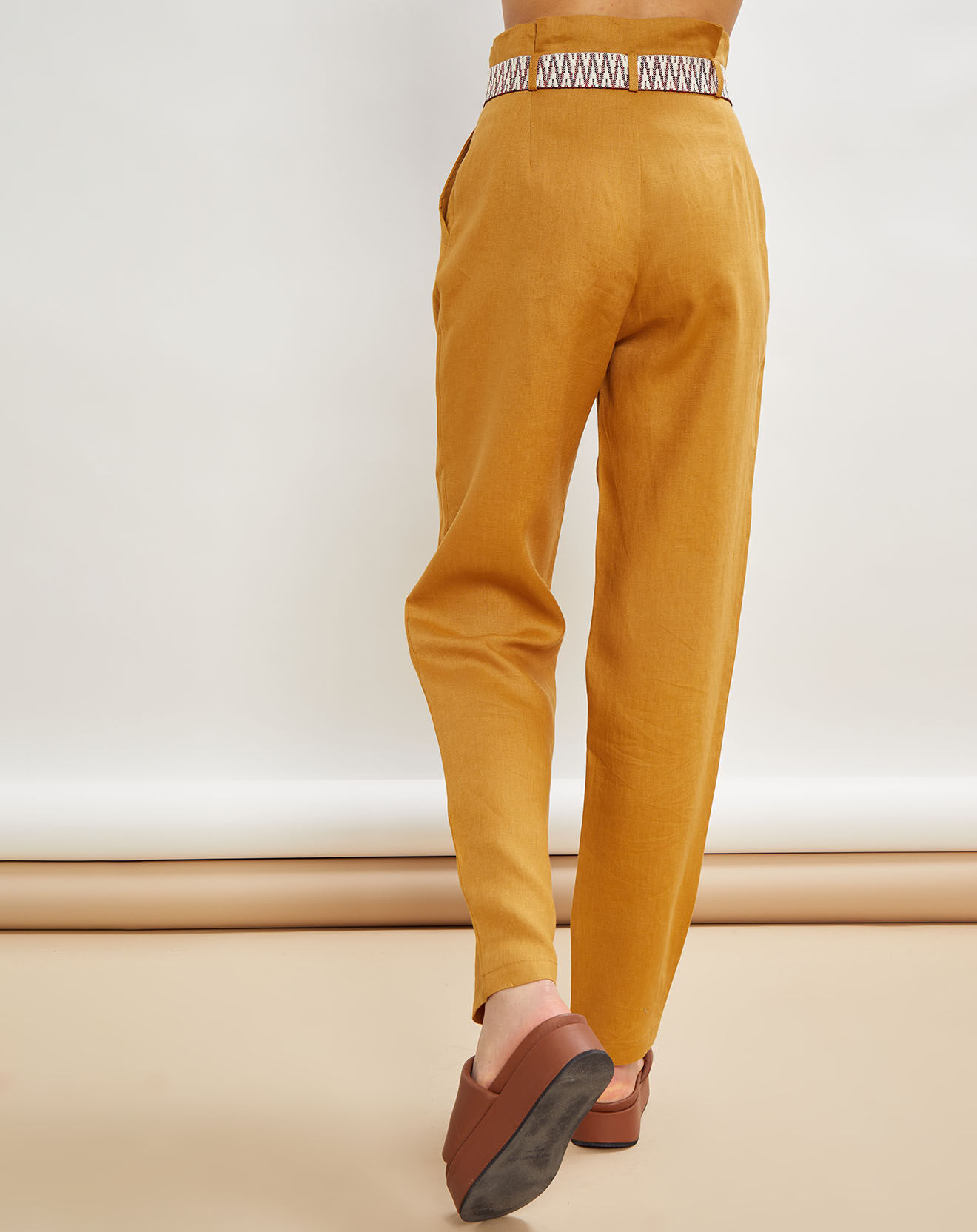 La Petite Francaise Pantalon 100% Lin Peter ocre