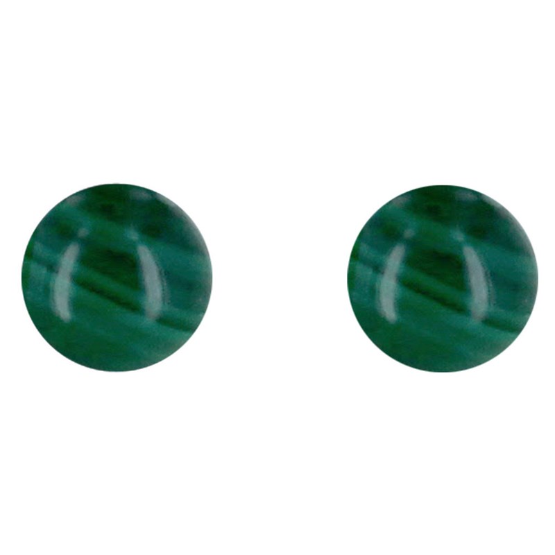 Boucles d'Oreilles Clou Argent Rhodié et Perles de Malachite 6 mm