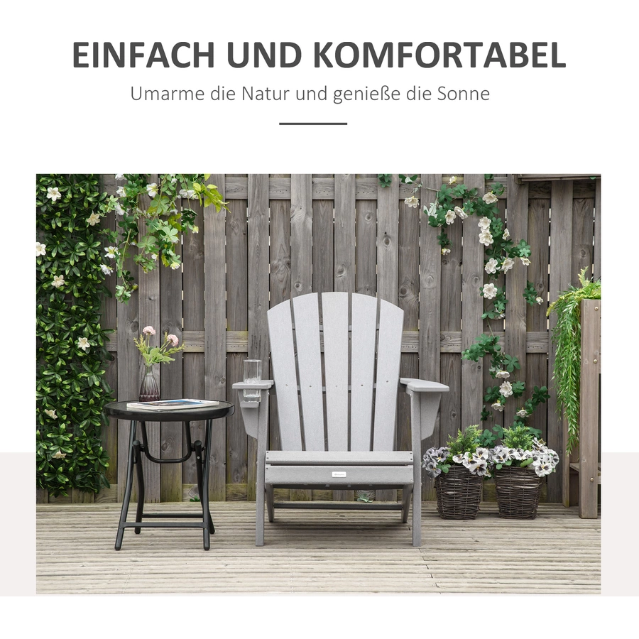 Outsunny Gartenstuhl mit Becherhalter grau