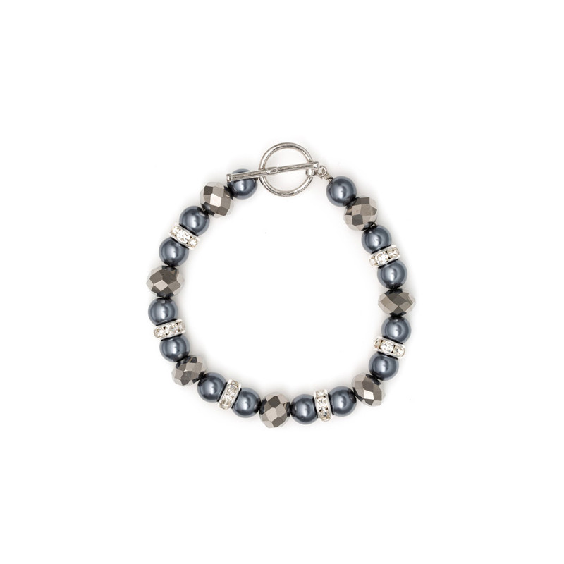 Bracelet 1 Rang en Perles Argent, Cristal et Plaqué Rhodium