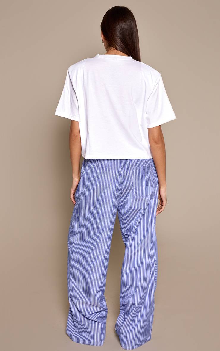 Bleu Pantalon Large À Cordon Avec Imprimé Rayé