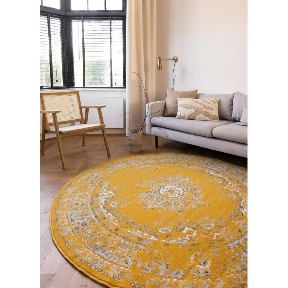 Interieur05 rond vloerkleed Keshan geel - 160 x 160 cm