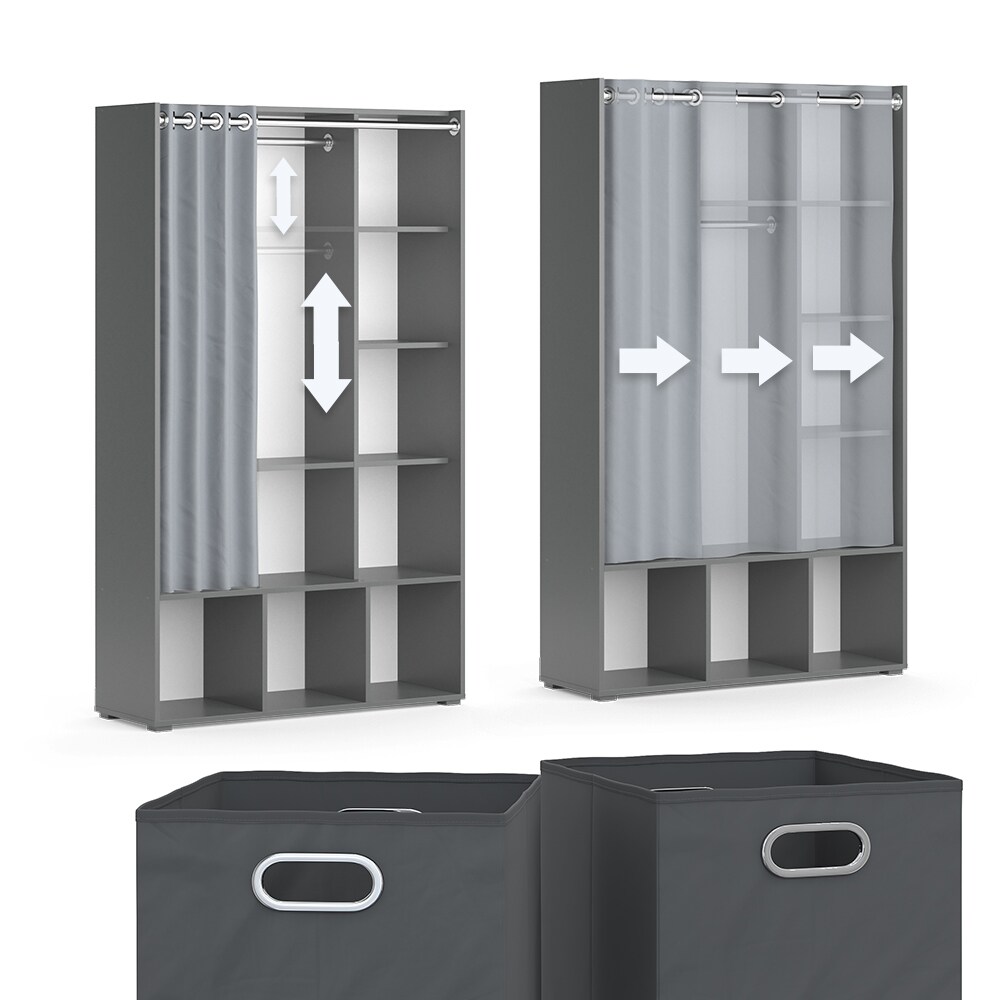 Vicco Kleiderschrank Schlafzimmerschrank Garderobe Luigi Grau Faltbox 106 x 178 cm modern Schrankregal Organizer Vorhang Kleiderstange Fächer Aufbewahrung Ablage