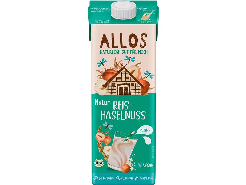 Allos Bio Reis-Haselnuss Drink 1 l Leckeres Reisgetränk mit Haselnussgeschmack