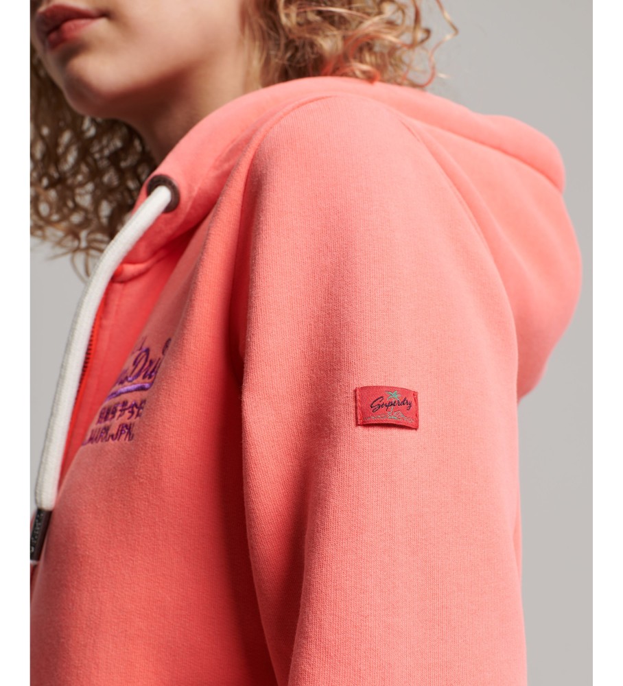 Moletom com zíper e logo vintage da Superdry na cor laranja neon