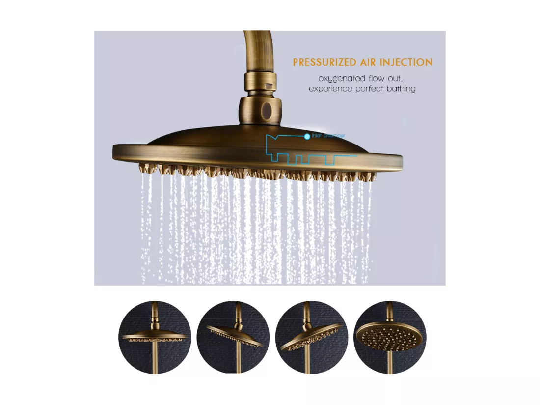 Colonne de douche en laiton Bronze Rétro,Ensemble de Douche avec Mitigeur Mécanique, Système de Douche Hauteur Réglable pour Salle de Bain