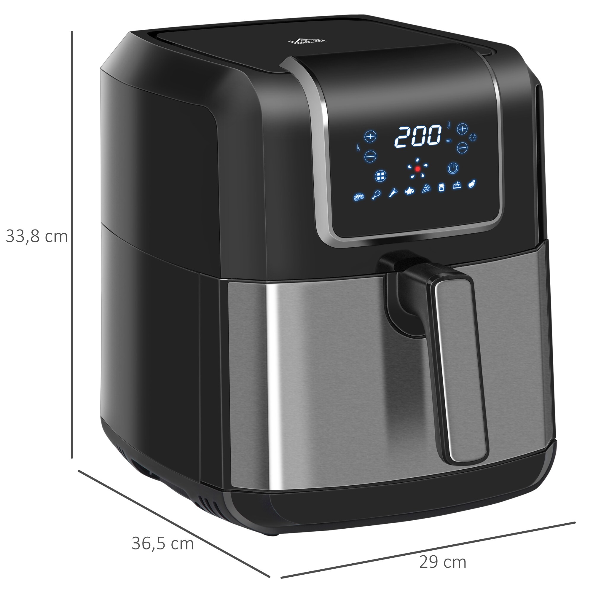 HOMCOM Heißluftfritteuse mit Überhitzungsschutz & mit LED-Anzeige schwarz 36,5L x 29B x 33,8H cm