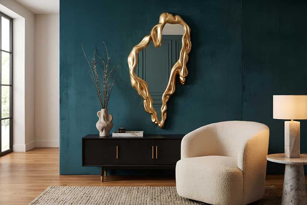 Extravaganter Wandspiegel FLUIDUM 150cm gold vertikale Aufhängung organische Form
