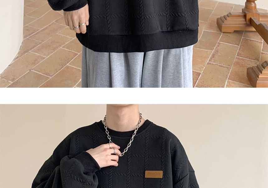 YERGO - Sweatshirt met ronde hals en effen patroon en reliëf