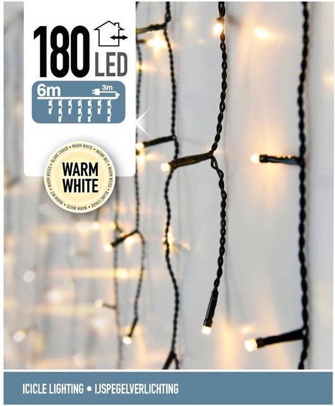 Kerstverlichting - IJspegel - Lichtgordijn - 6 meter - IJspegel - 180 LED's - Warm wit - voor binnen & buiten