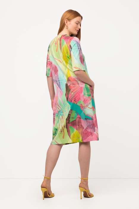 Midikleid, Zipper, A-Linie, V-Ausschnitt, 3/4-Arm