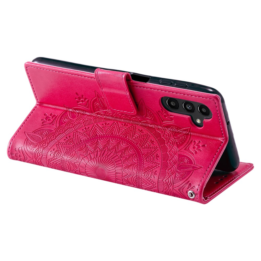 Samsung Galaxy S24 Leder Tasche Wallet - Mandala Flowers Imprint - Pink