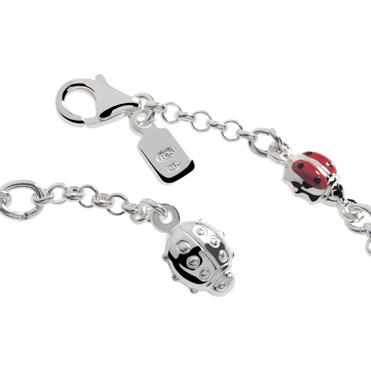 Parure bracelet 17 cm et boucles d'oreilles argent 925 coccinelles