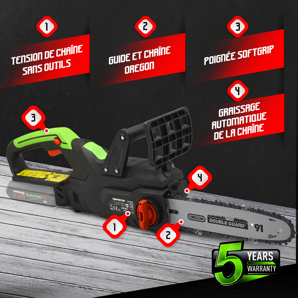 Tronçonneuse sans fil 20 v (sans batterie) - guide 250mm - guide et chaîne orego