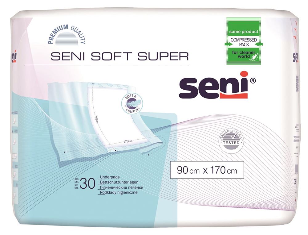 Seni Soft Super Einmal-Bettschutz mit Flügeln<br>30 Stück, 90x170cm, 4 Tropfen