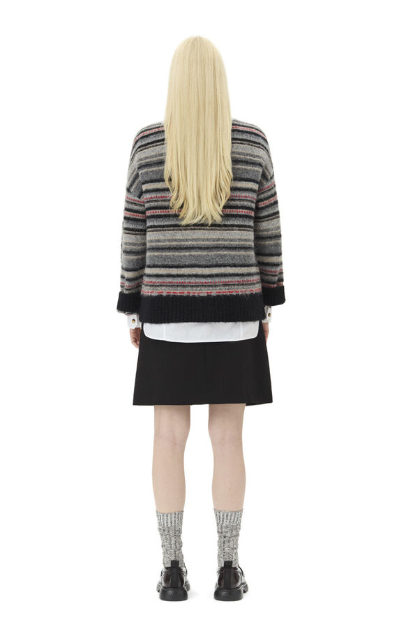 Ganni Soft Wool Stripe Boxy Cardigan Phantom