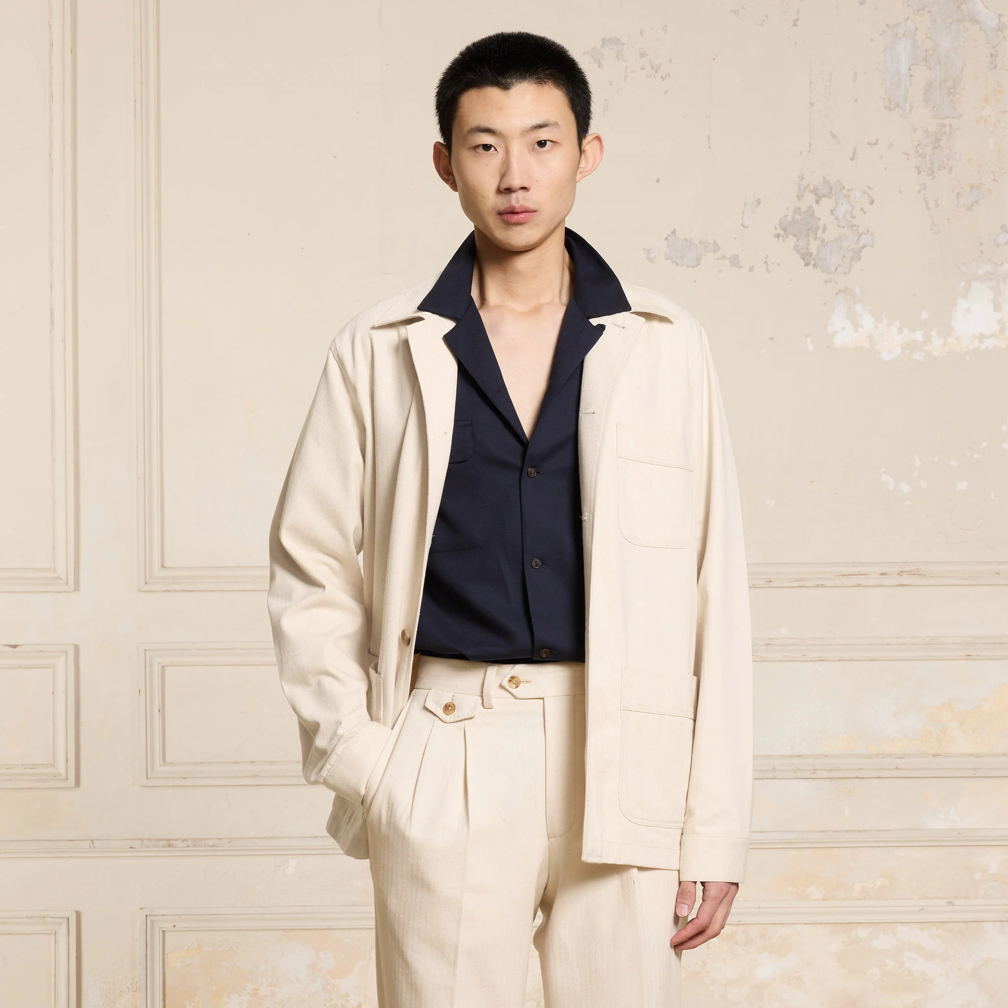 Ecru cotton work jacket