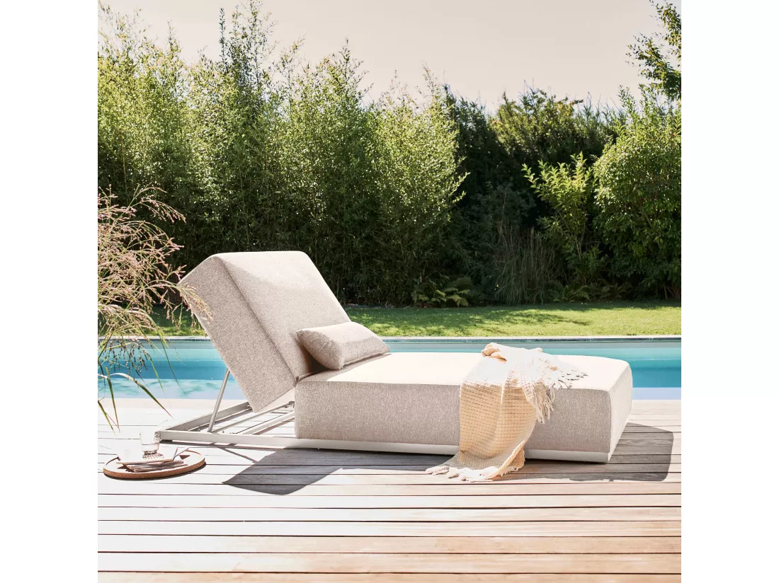 Bain de soleil avec coussin inclinable 5 positions beige - Havana