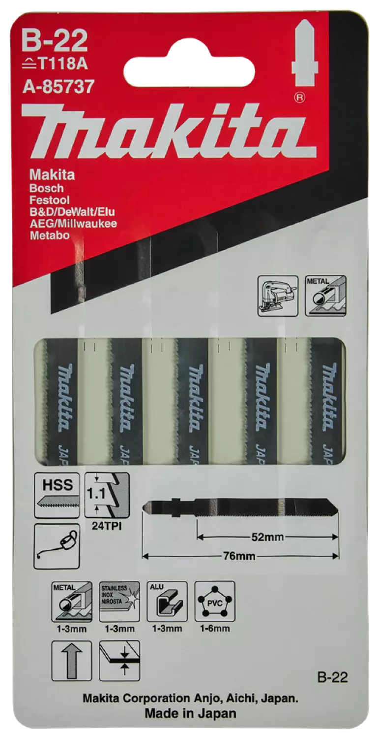 Makita A-85737 HSS Decoupeerzaagblad B22 - Metaal / Aluminium / RVS (5st)