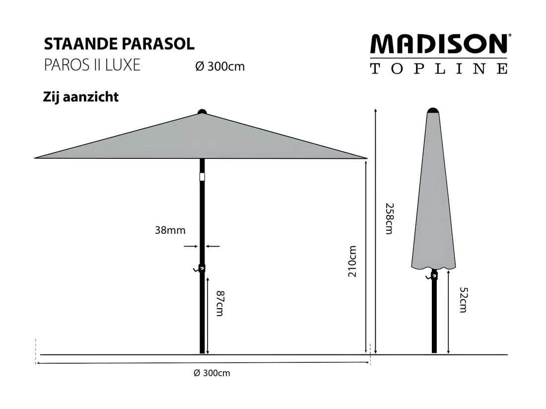 Parasol Paros II Luxe 300 cm Gris