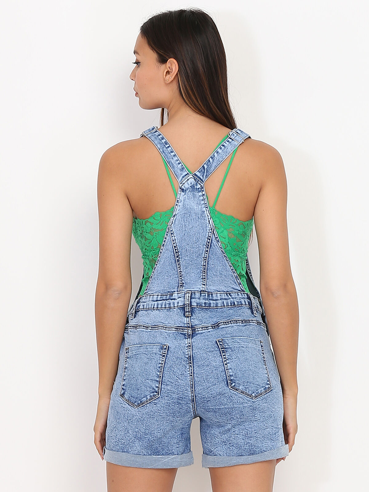 Salopette short retroussé- Bleu