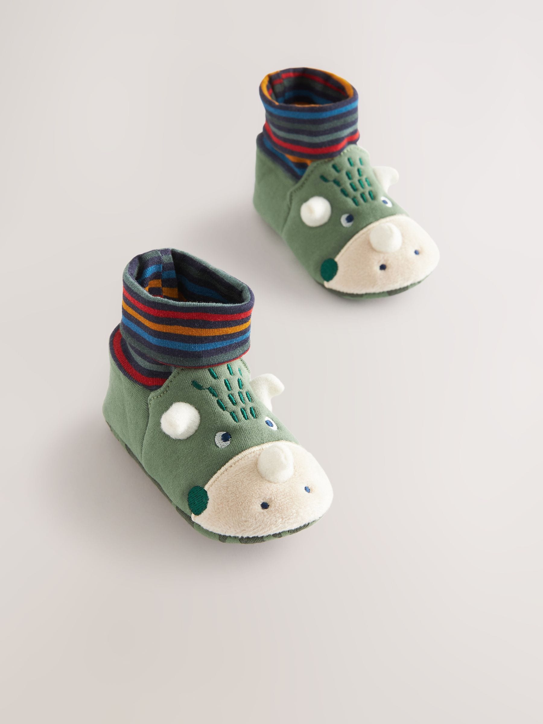 Groen met dinosaurussen - Babyschoenen met sok-bovenkant (0-18mnd)