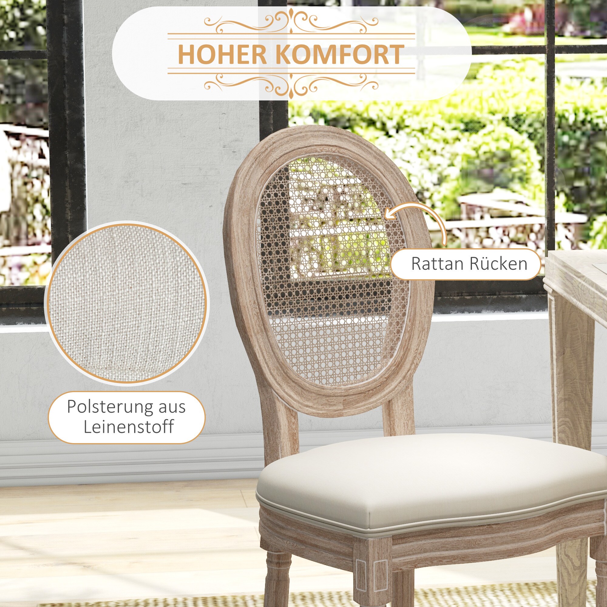 HOMCOM Esszimmerstuhl mit Leinenoptik weiß 57L x 48B x 96H cm