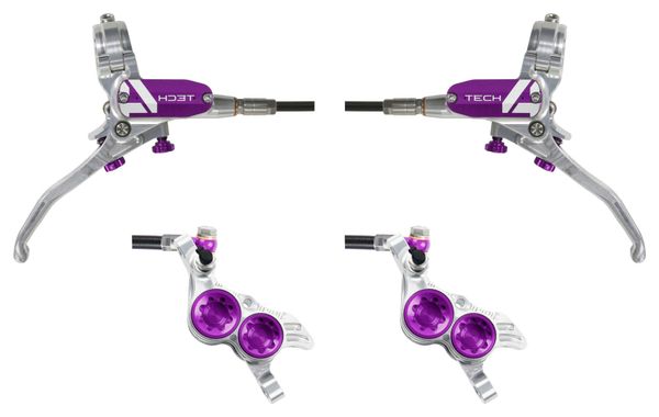 Paire de Freins Hope Tech 4 V4 Durite Standard Argent/Violet