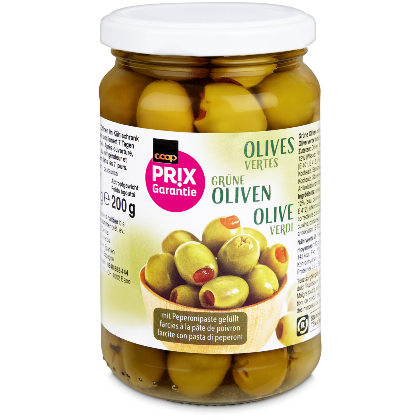 Prix Garantie grüne Oliven & Peperoni