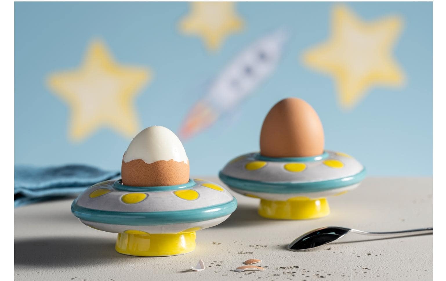 Kindereierbecher Avventura UFO, Gelb/Türkis/WeissEierbecher für Kinder