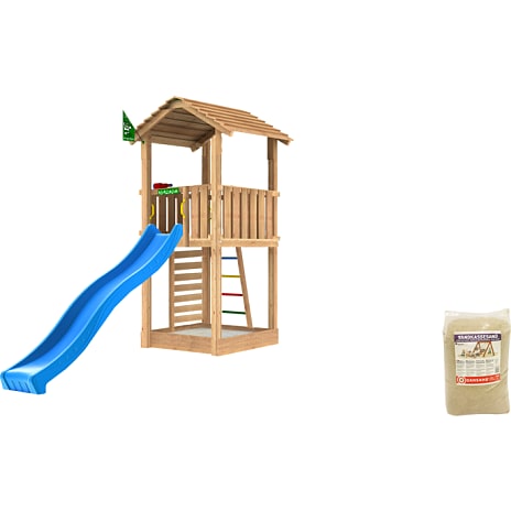 Jungle Gym Cottage 2.1 legetårn inkl. rutsjebane og 120 kg sand
