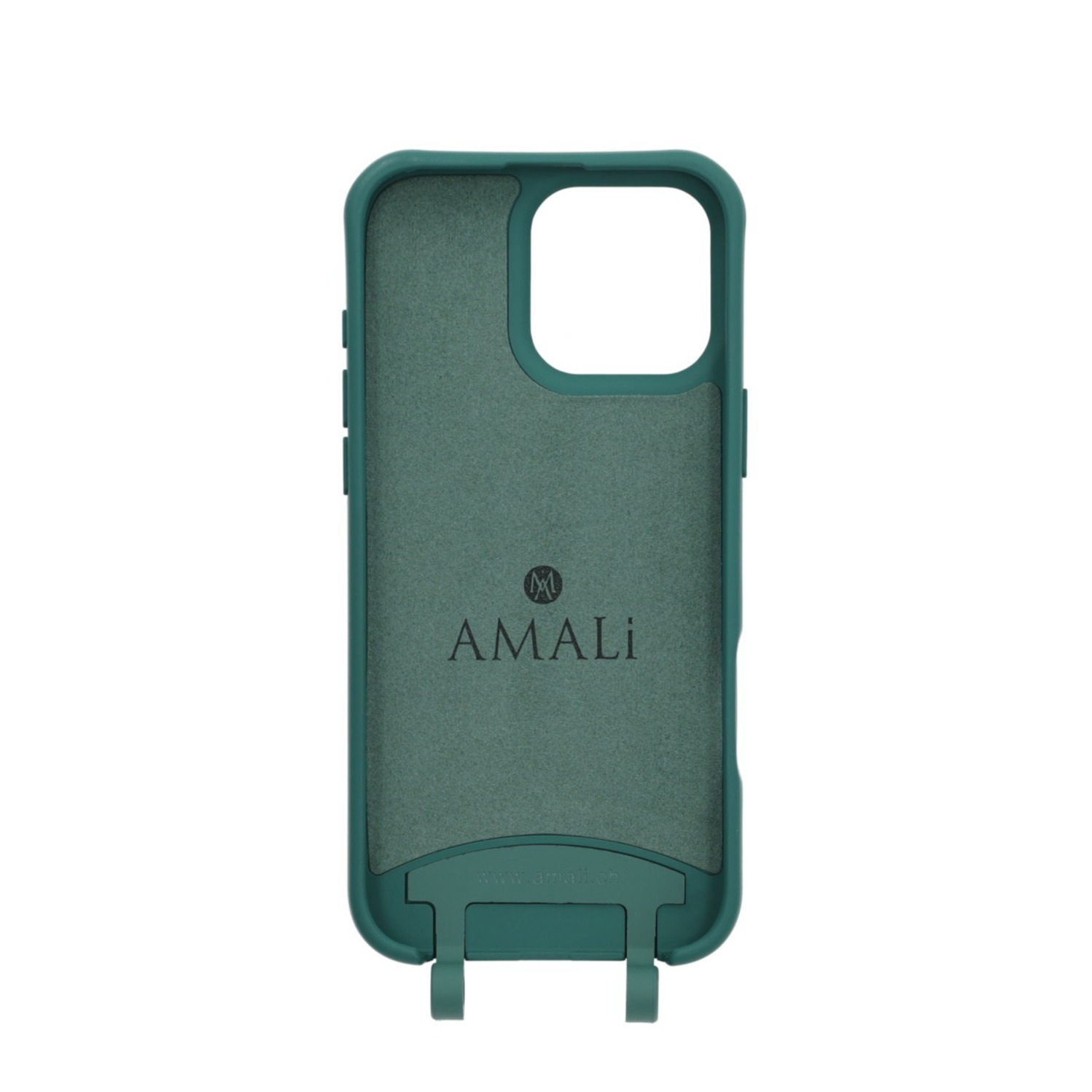 iPhone 14 Pro Max Handy Hülle Elegantes Case mit abnehmbarem Necklace Adapter - Darkgreen / Silver